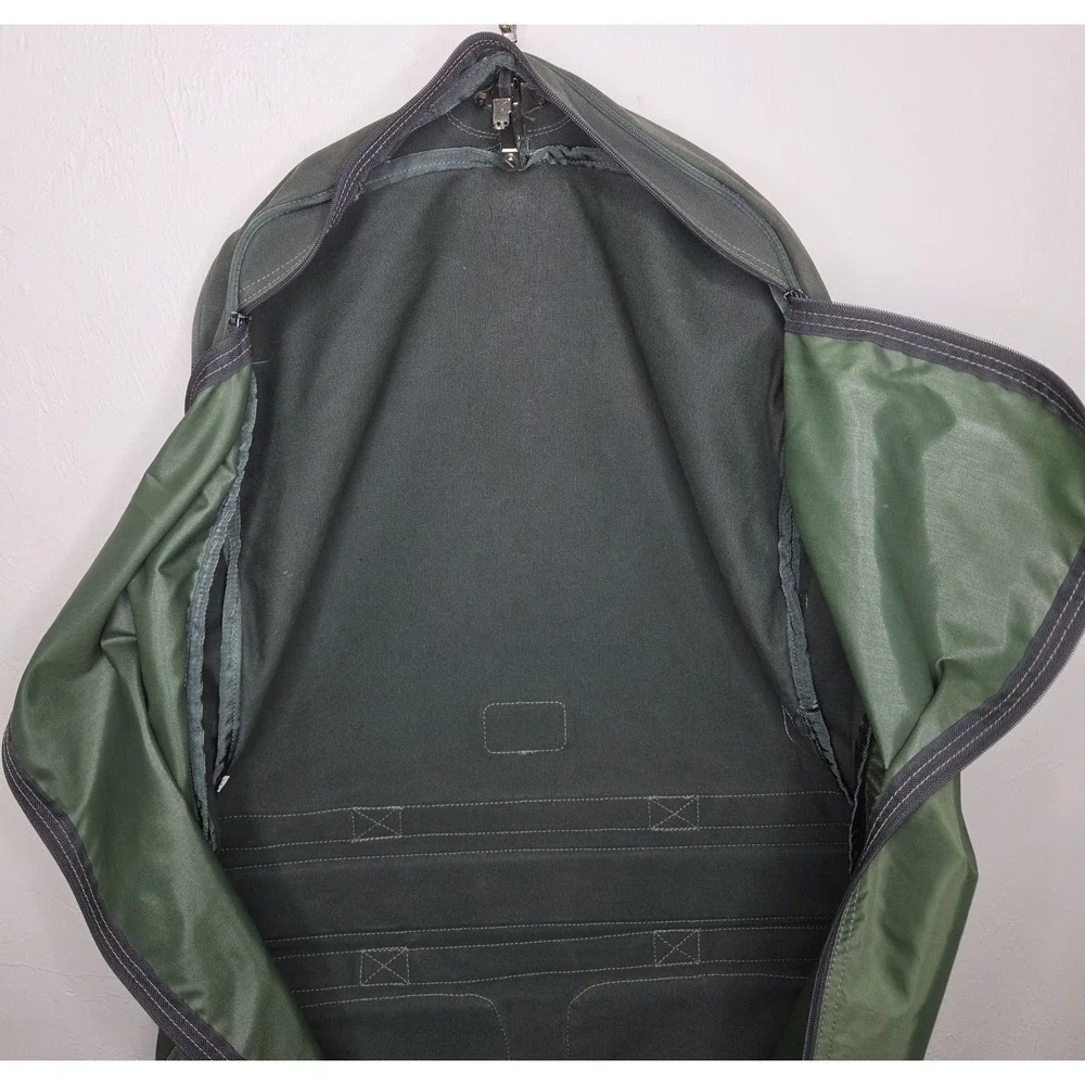 Vintage Orvis Battenkill Garment Bag Travel Luggage Green Canvas Brown Leather